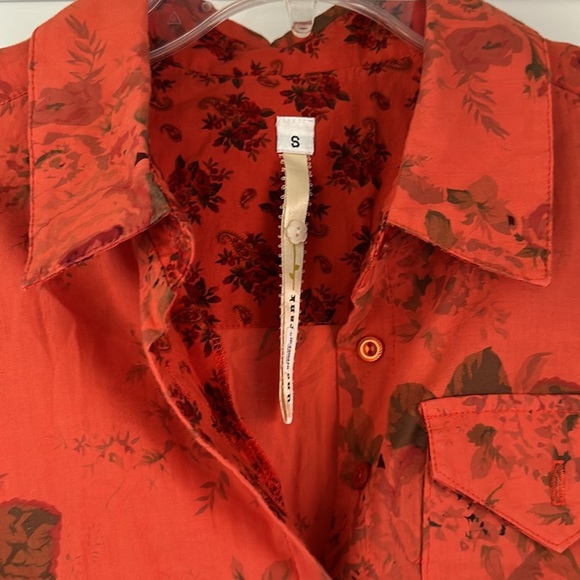 Uncle Frank Button Up Ruffle Orange Cotton Floral Dress Women’s Small Artsy - Picture 2 of 9